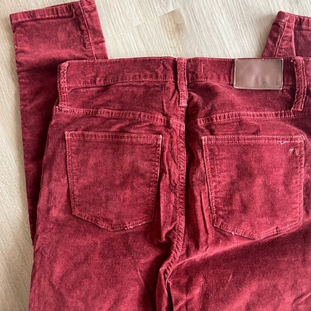 ** Madewell Red Burgundy Velvet 10” High Rise Skinny Ankle Jeans Velour 27 - Picture 9 of 9